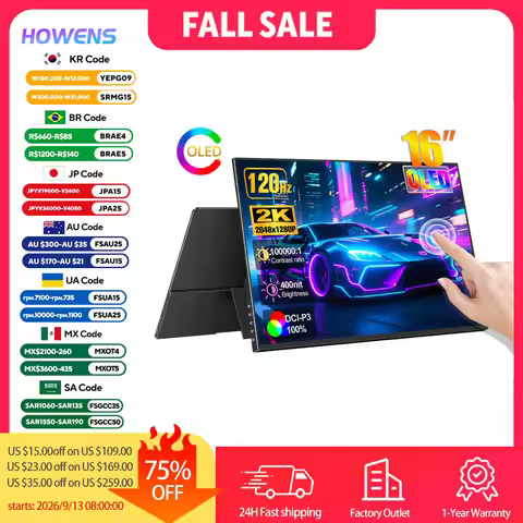 16" 2K 120Hz OLED Gaming Portable Monitor 100% DCI-P3 Touchscreen Display TypeC HDMI For PC Switch L