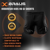 Braus Fight - Indonesia Kids No Gi Fight Shorts- Bjj Jiu Jitsu, Jujitsu - Hitam