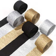 PartyWoo Crepe Paper Streamer 6 Rolls 560 Feet Gold Silver Black Partyist