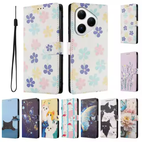 Leather Book Case on For Huawei Pura 80 70 Pro Plus 80 Ultra P60 P50 P40 P30 P20 Pro Lite P60 Art Wa