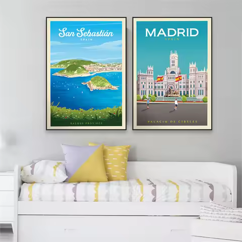 San Sebastian Spain Travel Poster Colorful Palacio de Cibeles Prints ity Minimalist Cityscape Landsc