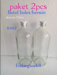 Botol jamu 1 liter Botol bensin 2 pcs botol kaca cembung baru Botol jamu Botol polos 1 liter Bensin