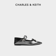 CHARLES&KEITH ใหม่ Flat Shoes CK1-70580254 รองเท้าหัวแหลมหมุดย้ำโบว์แมรี่เจนใหม่ Black 38