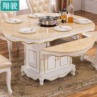 superior productsEuropean-Style Marble Dining Tables and Chairs Set Retractable Variable round Solid Wood Dining Table w