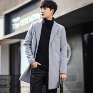 [Hot Sale] Men's Woolen Coat Korean Slim-fit Mid-length Coat Men's Woolen Coat Men's Coat [Fast Ship