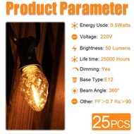 25 gói C7 thay thế bóng đèn LED E12 E14 nến nhỏ Edison Bulb retro màu trắng ấm đèn Muối bóng đèn 0.5