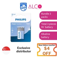 [Bundle 3x Packs] Philips (6LR61P1B/40) 9V Power Alkaline Battery