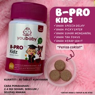 [FREE TOYS] YOUBABY B-Pro Kidz Pil Minda Kanak-Kanak Perisa Coklat dengan DHA 30 Tablet Kunyahan Sup