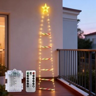 Battery 4.9ft LED Ladder Lights, Waterproof Hanging Fairy Lights with Remote & 8 Modes for Wall, Hom