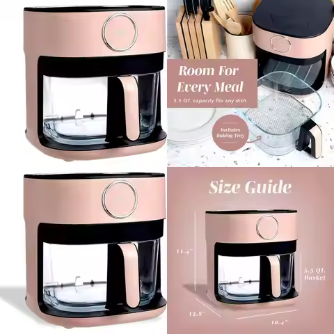 Digital 5.5Qt Air Fryer with Glass Basket, 8 Cooking Modes, 60-Min Timer, Adjustable Temp 175°F–400°