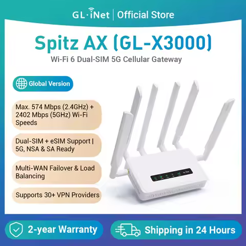 GL.iNet GL-X3000 (Spitz AX) 5G AX3000 Gateway Router, Wi-Fi 6, Multi-WAN, & Detachable Antennas, Dua