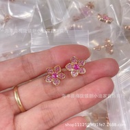 V Gold Phantom Butterfly Earrings Full Diamond Red Diamond Flower Earrings Luxury Atmospheric Earrin