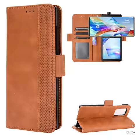 Anti-fall Wallet Clip Magnetic Retro Leather Case for LG Wing LMF100N 5G LMF100N Card Insertion Stan