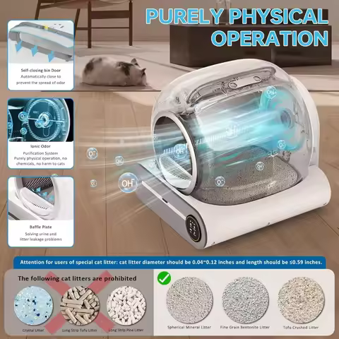 Self Cleaning Cat Litter Box, Automatic Robot Box for Multiple Cats, Smart Self Cleaning with Safety