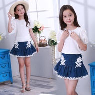 [พร้อมส่งในไทย] ชุดเด็กหญิง เสื้อผ้าเด็กผู้หญิง ชุดเซ็ทเสื้อสีขาว พร้อมกระโปรงสีกรม น่ารักสไตล์สาวหวานจ้า GS047