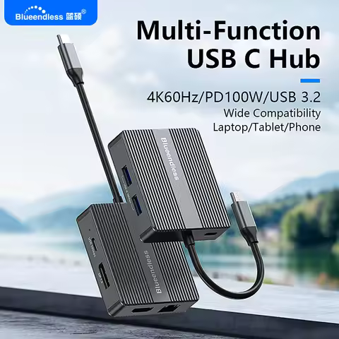 Blueendless USB C Hub 7In1 USB3.2 Adapter Type C Hub Laptop Docking Station with 4K 60Hz Dual HDTV R