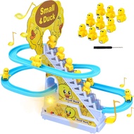 Small Duck Climbing Stairs Toy,Electric Duck Roller Coaster Toy Set,with LED Flashing Lights & Music