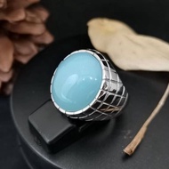 Stainless Steel Men's Ring With 16x18mm Blue Agate Stone. Cincin Steel Lelaki Dengan Batu Permata Akik Biru.