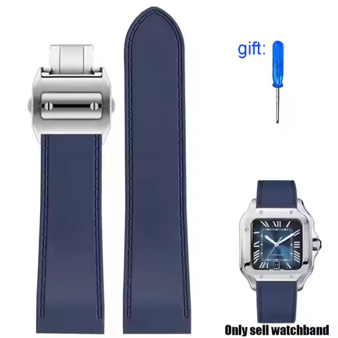 For Cartier Large Santos Sandoz Santos 100 silicone Watchband waterproof Men‘s Rubber watch strap ac