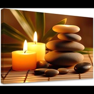 DOARTDO Seni Dinding Zen - Lilin Menyala & Batu Zen Cetakan Kanvas | Hiasan Bilik Spa, Meditasi, Uru