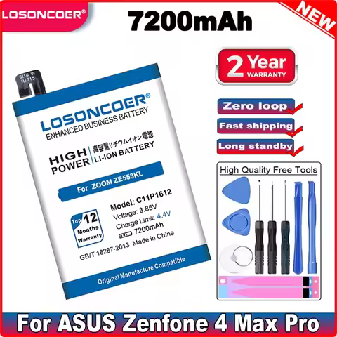 LOSONCOER 7200mAh C11P1612 Battery For ASUS Zenfone 4 Max Pro Plus X00ID ZC554KL For Zenfone 3 Zoom 