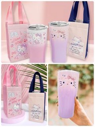 台灣直送🍄正版授權 Sanrio Hello Kitty 不鏽鋼 杯 曲線杯 保溫提袋組 蝴蝶結 玫瑰 大容量 900ml