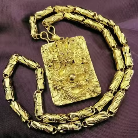 Men Women Yellow Gold Plated The "Chinese LONG" Pendant Necklace N420