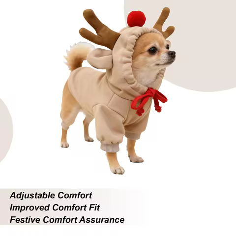 Deer Costume For Dogs Festive 3D Reindeer Ears Costume Breathable Pet Moose Clothing For Celebration