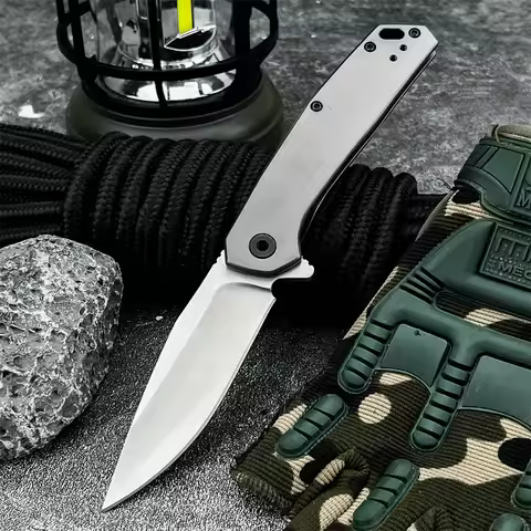 Outdoor EDC Folding Knife 3.14'' 8Cr13Mov Blade 420 Steel Handle Flipper Knife Lightweight Camping H