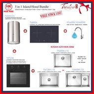 (BUNDLE) TURBO T123ISS-SS ISLAND HOOD + TIA800A INDUCTION HOB + TM73-BK BUILT-IN OVEN + KITCHEN SINK + SINK TAP