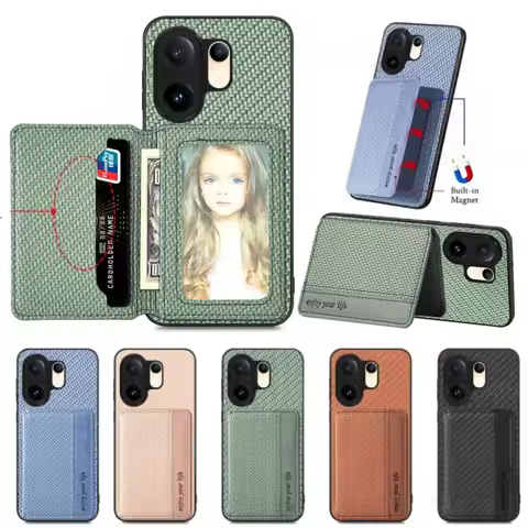 For VIVO X200 FE Magnet Wallet Card Holder Leather Case For VIVO S30 Pro Mini Carbon Fiber Flip Leat