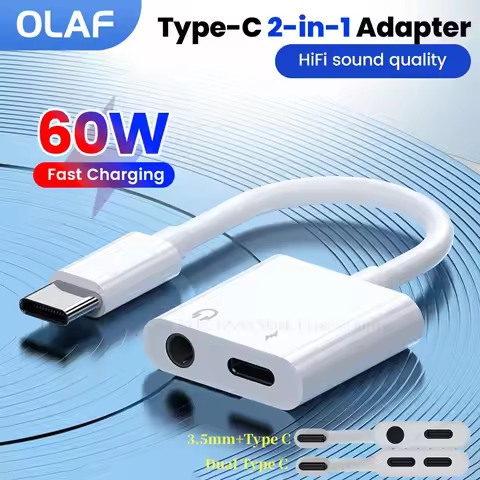 2 in 1 USB C To 3.5mm Audio Adapter Cable USB Type C To Dual Type C/3.5mm Jack Aux Headphone Aadapte