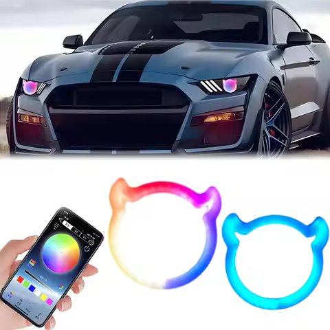 New Car RGB LED Dynamic Angel Eye Ring Amber Turn Signal Light Application Bluetooth Headlight DRL 1