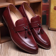 Fashion Good Leather Men Dress Shoes Tassel Formal Slip On England Flat Big Size 37-48 Red N7O7