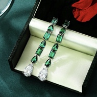 subang earrings Lung Lung Gold Jewelry New Style S925 Silver 1ct Green Nano Earrings 8 * 12 European