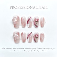 Sweet Funeral Manicure Finished Product Desert River Rose Baroque Hand-Frosted Texture Removable Wearable