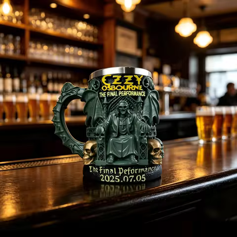 Halloween 3D Resin Ozzy Mug Osbourne Commemorative Mug Stainless Steel Skull Water Cup Beer Mug Coff