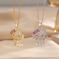 New Design KT Cat Pendant Necklace Micro-Inlaid Zircon Copper Plated 18 Gold Jewelry All-Match Clavi