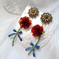 美女與野獸系列 玫瑰咒語 樹脂耳環 925銀/鋼針