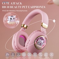 Wireless Gaming Headphones Stretchable Headband Headphones Cartoon Cat Wireless Headphones with Ambient Lights and Hifi Sound for Southeast Asian Buyers