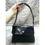 Patent Leather Flap Baguette Bag