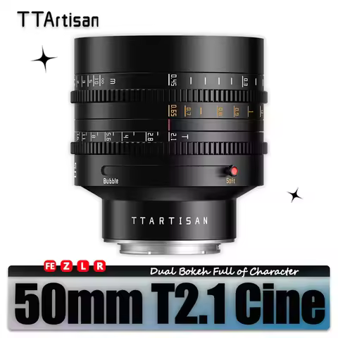 TTArtisan 50mm T2.1 Full Frame Artist Bokeh Camera Cine Lens for Humanity Photography with Sony E Ca