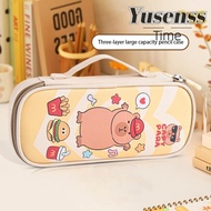 YUSENSS Capybara Pencil Bag, Canvas Three-layer Pencil Cases, Gifts Large Capacity Cute Cartoon Stat