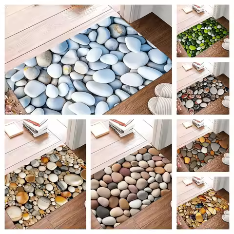 cobblestone printing Non-Slip Waterproof Doormat Easy to Clean Entrance Floor Mat Home Decor Durable