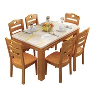 Solid Wood Dining Tables and Chairs Set Small Apartment Marble Western-Style Dining Table Rectangular Solid Wood Dining Table Chinese Style Square Marble Table