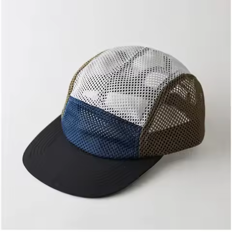 Japanese Style Retro Mesh Baseball Cap 5 Panel Flat-brimmed Sun Visor Cap Breathable Adjustable Quic