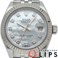勞力士 Datejust 28 女士腕錶，五珠鍊錶帶，10P 鑲鑽，白色錶殼，型號 279174NG，K18WG/SS 錶殼，拋光處理，成色極佳 [二手]