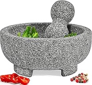 PriorityChef Granite Mortar and Pestle Set - 8 Inch Natural Stone Molcajete Mexicano for Spices, Seasonings, Pastes - Pestle and Mortar Bowl for Fresh Guacamole, Salsa, Pesto, Large, Grey