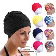 CVMAX Hot Pool Bathing Hats Ears Pleated Elastic Nylon Turban Swimming Cap Men&Women Free size Flowe