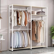 WJSimple Wardrobe Home Bedroom Floor Coat Rack Open Cloth Wardrobe Steel and Wood Combination Rental Room Storage Hanger